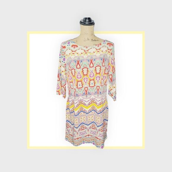 Vintage Dresses & Skirts - Maximalist Colorful Bohemian Moroccan Print Shift Dress